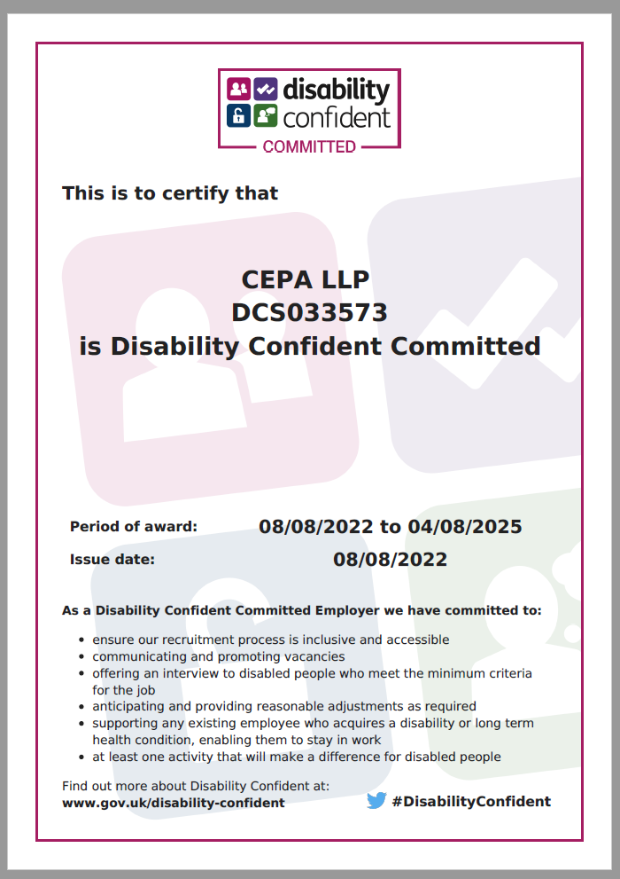 Disability Confident Committed certificate